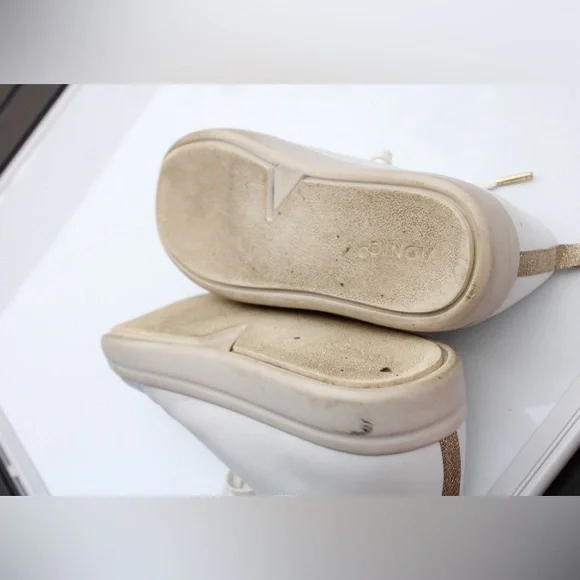 Vionic White Leather Low-Top Sneakers with Gold Accents - Picture 6 of 12